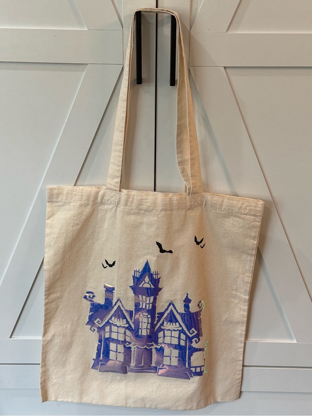 NWOT Top Design Iridescent Haunted Castle Halloween Canvas Tote Bag Purple TealD